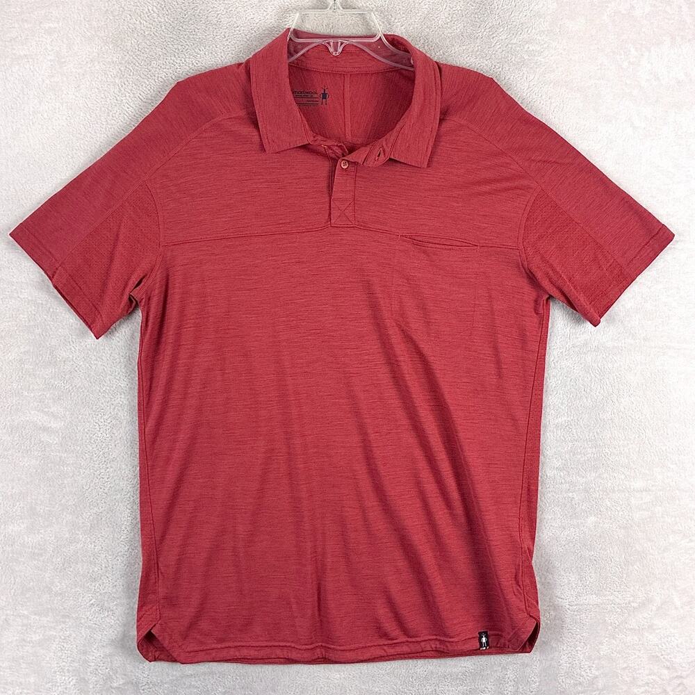Smartwool Polo Shirt Mens L Coral Merino Wool Blend Preppy Classic Outdoors Golf